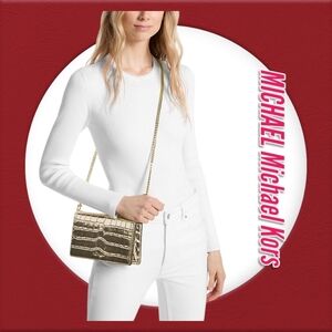 MICHAEL Michael Kors Medium Metallic Crocodile Embossed Leather Crossbod…